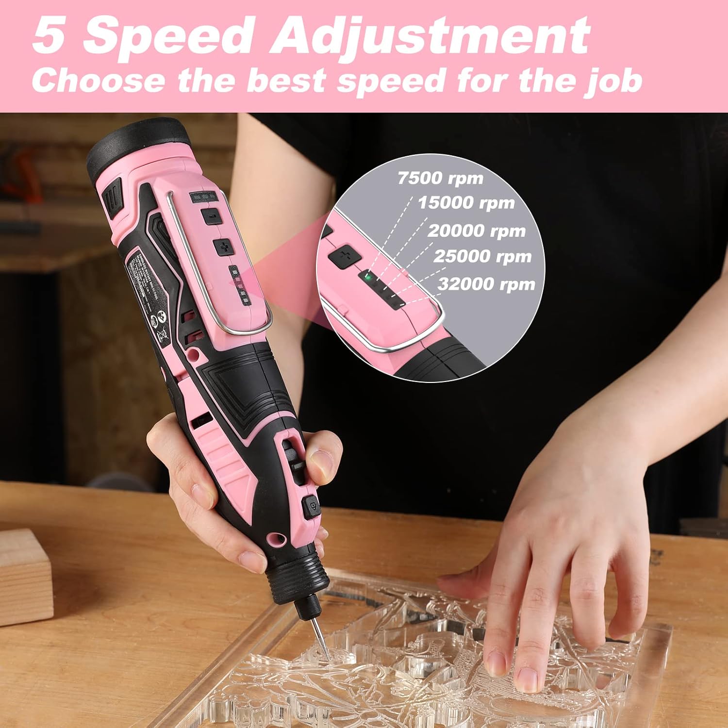WORKPRO 12V Cordless Rotary Tool Kit 114pc Pink Engraver Sander 7 WORKPRO 12V Cordless Rotary Tool Kit 114pc Pink Engraver Sander - Image 7