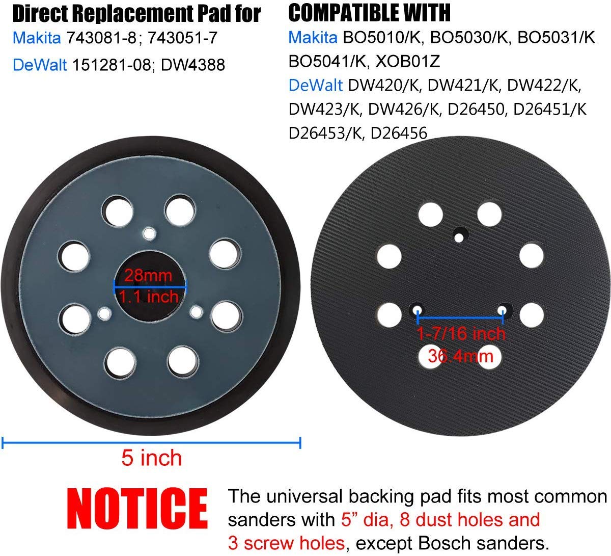 5 Inch 8 Hole Sanding Pad for Makita BO5010 BO5030K BO5041K 2 5 Inch 8 Hole Sanding Pad for Makita BO5010 BO5030K BO5041K - Image 2