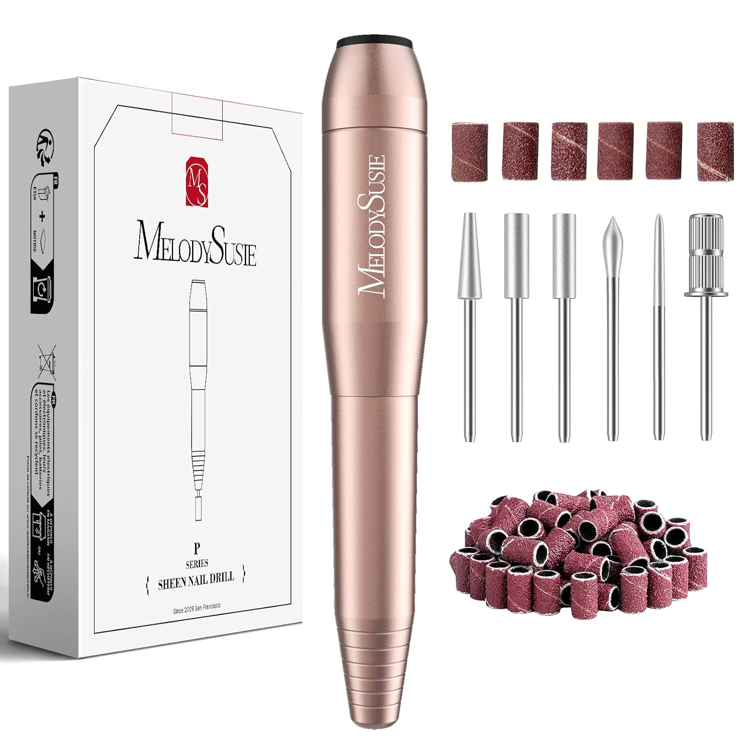 MelodySusie Electric Nail Drill Kit for Acrylic Gel Manicure Gold 1 sander tool nail