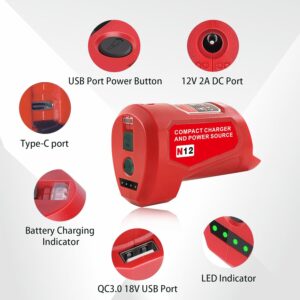 Milwaukee M12 Battery Adapter 12V USB-C Power Charger Port