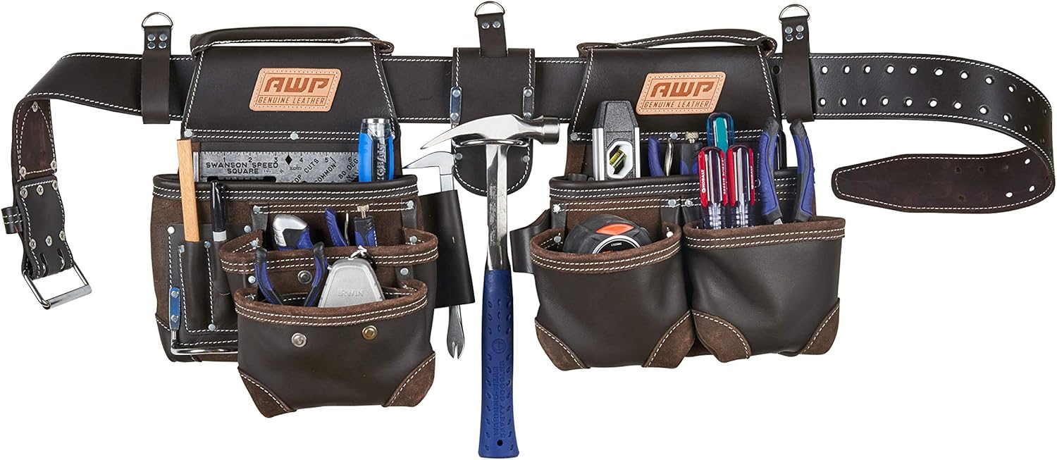 AWP Brown Oil-Tan Leather Tool Rig Pouch Electrician Belt Set 2 AWP Brown Oil-Tan Leather Tool Rig Pouch Electrician Belt Set - Image 2