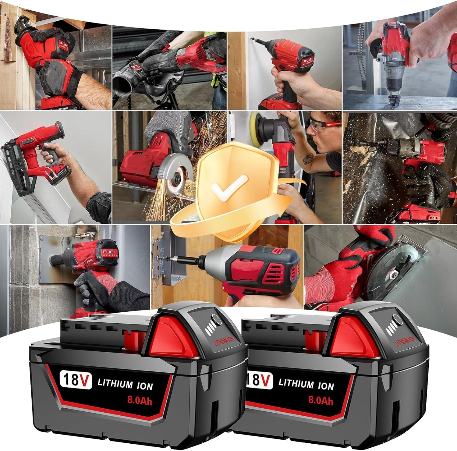 2 Pack 18V 8.0Ah M18 Lithium Batteries for Milwaukee 48-11-1880 7 2 Pack 18V 8.0Ah M18 Lithium Batteries for Milwaukee 48-11-1880 - Image 7