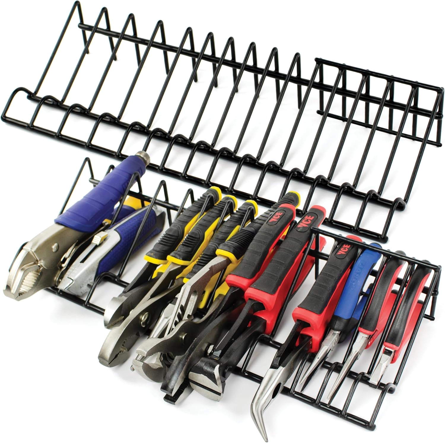 Plier Organizer Rack 2-Pack Tool Box Storage Holder Space Saver 1 Plier Organizer Rack for Tool Box Storage, Holds Regular and Wide Handle Pliers, Fits Toolbox or Chest Drawers, Durable and Space-Saving Design (2 Pack)