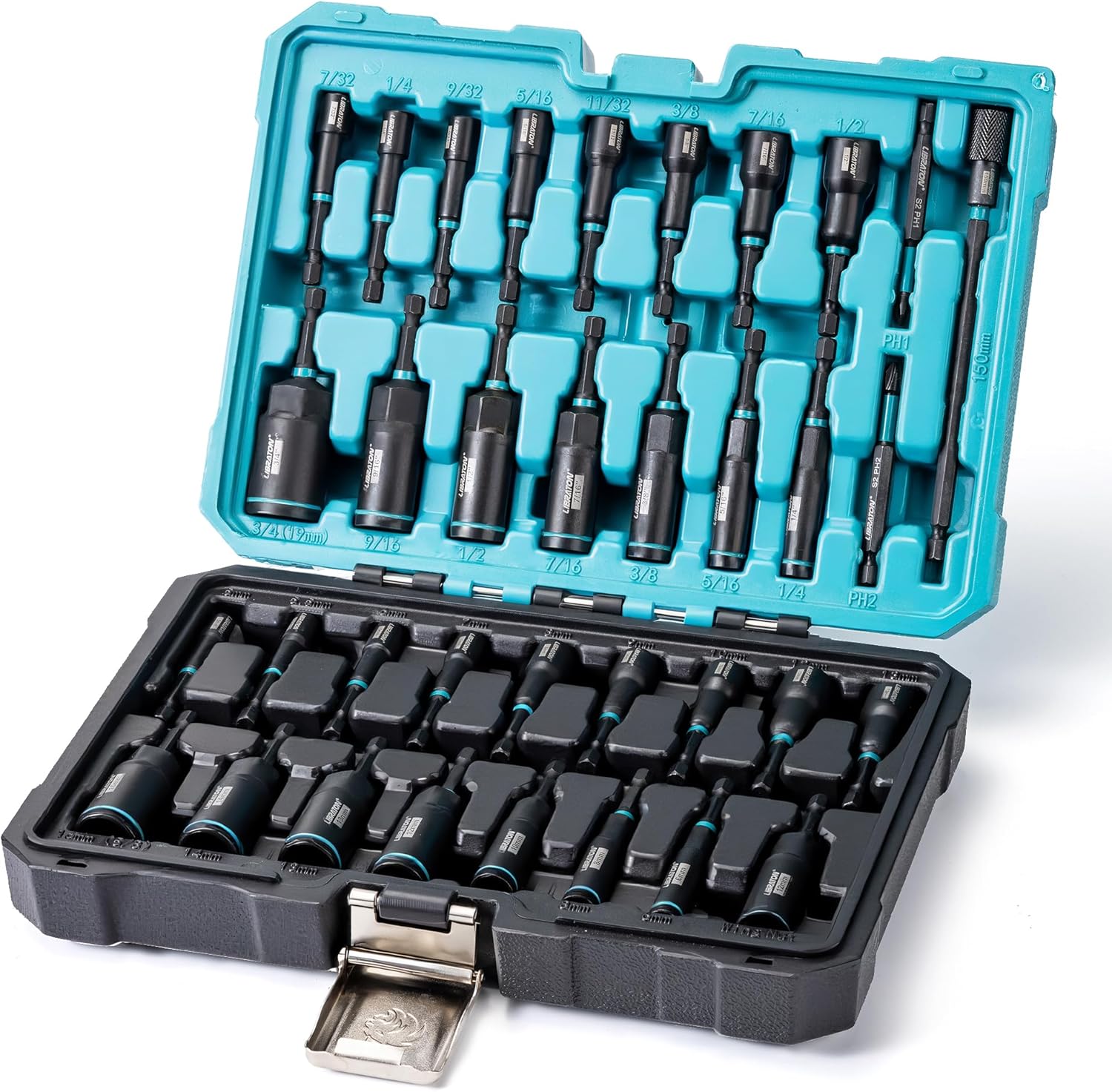 LIBRATON 35PC Magnetic Nut Driver Bit Set Impact Drill SAE Metric Let ...