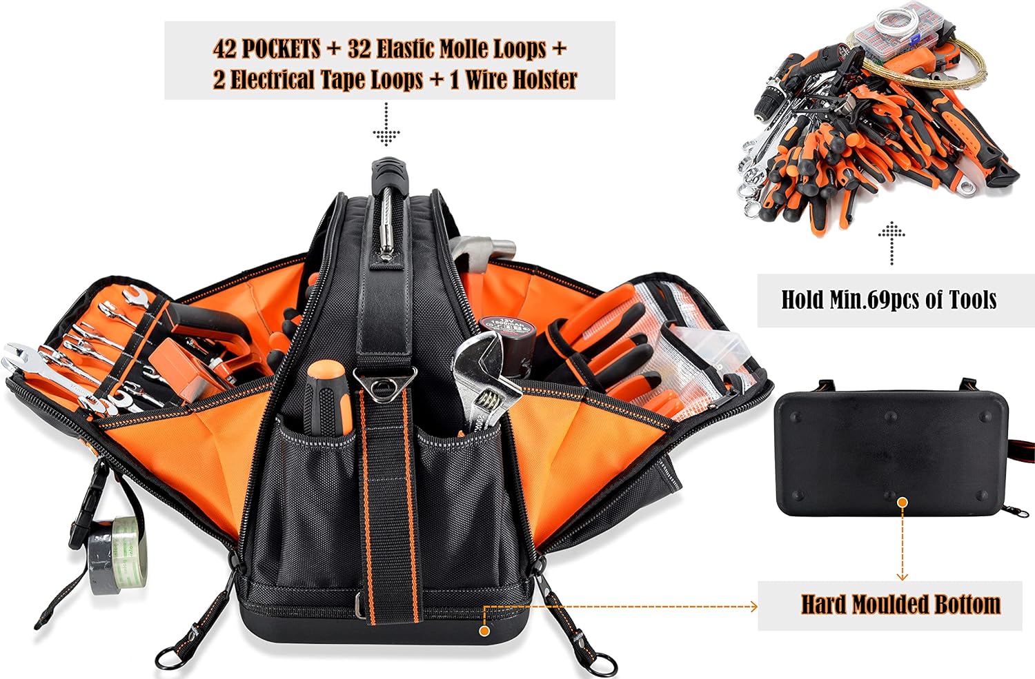 WELKINLAND 42-Pocket Waterproof Tool Bag for HVAC Electrician Tote 2 WELKINLAND 42-Pocket Waterproof Tool Bag for HVAC Electrician Tote - Image 2
