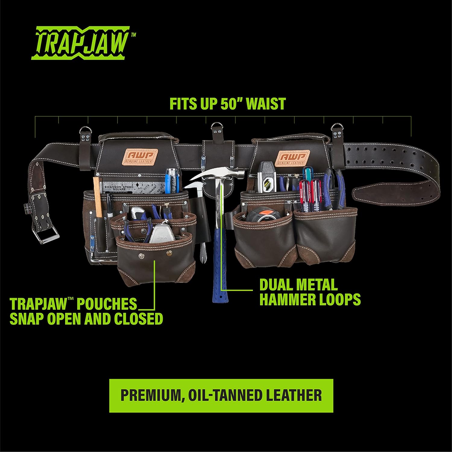 AWP Brown Oil-Tan Leather Tool Rig Pouch Electrician Belt Set 4 AWP Brown Oil-Tan Leather Tool Rig Pouch Electrician Belt Set - Image 4