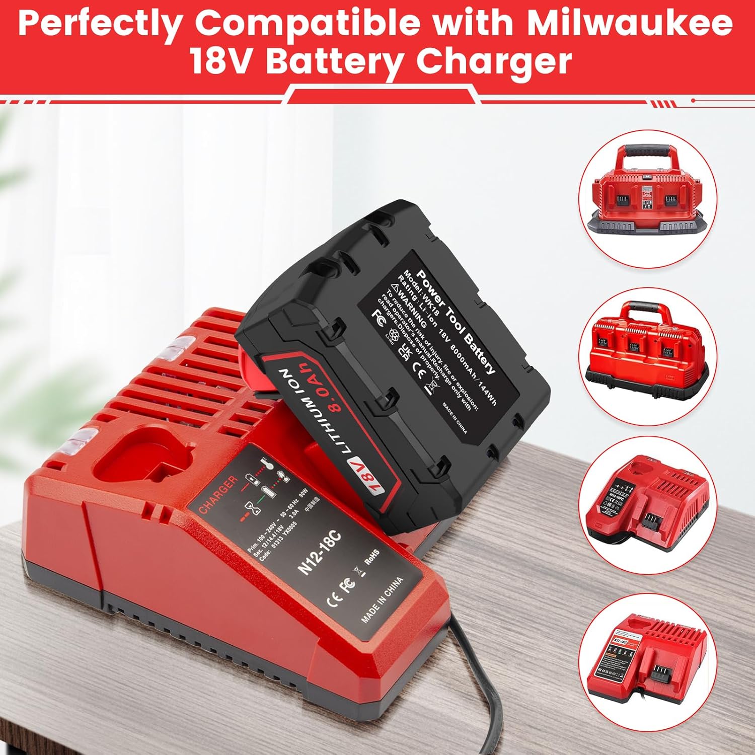 18V 8.0Ah Milwaukee M18 Battery Replacement 48-11-1850 Compatible 5 18V 8.0Ah Milwaukee M18 Battery Replacement 48-11-1850 Compatible - Image 5