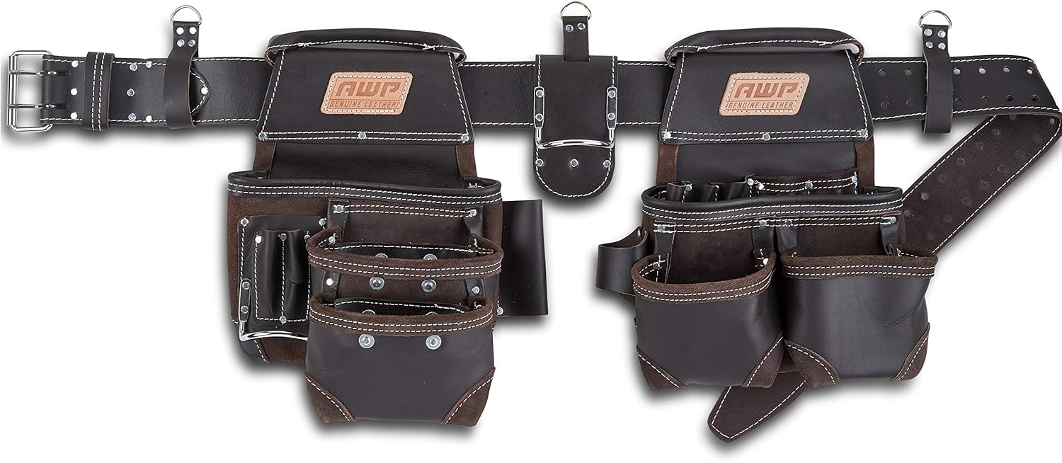 AWP Brown Oil-Tan Leather Tool Rig Pouch Electrician Belt Set 3 AWP Brown Oil-Tan Leather Tool Rig Pouch Electrician Belt Set - Image 3
