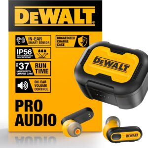 DEWALT Heavy Duty True Wireless Ear Buds, Bluetooth Headphones with Type C Charging Case Included, Over 30 Hours of Battery Life, Easy Setup for iPhone, Perfect for Jobsite, Outdoor Work