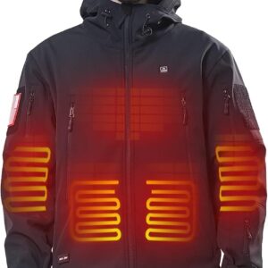 DEWBU Heated Jacket for Men with 12V Battery Pack Winter Outdoor Soft Shell Electric Heating Coat