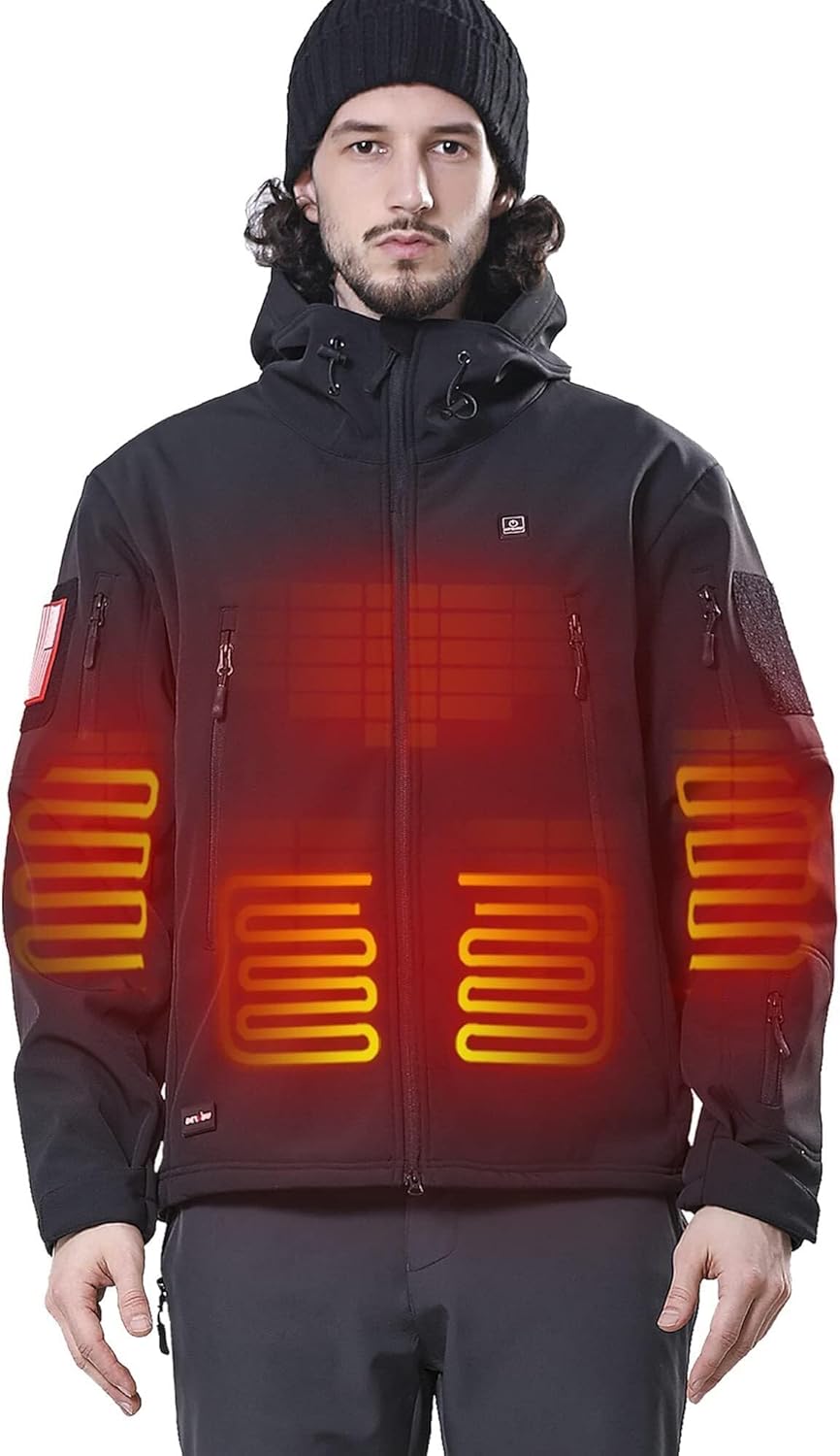 DEWBU Men's Heated Jacket 12V Battery Pack Winter Electric Coat 1 DEWBU Heated Jacket for Men with 12V Battery Pack Winter Outdoor Soft Shell Electric Heating Coat