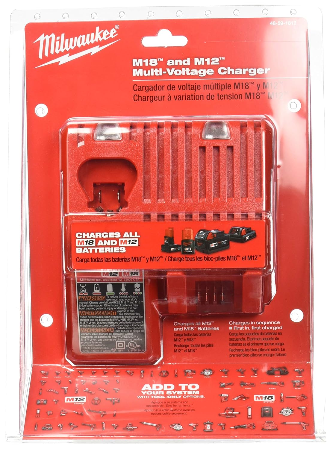 Milwaukee M12 M18 Dual Voltage Battery Charger 12V 18V Lithium 1 Milwaukee 48-59-1812 M12 or M18 18V and 12V Multi Voltage Lithium Ion Battery Charger w/ Onboard Fuel Gauge