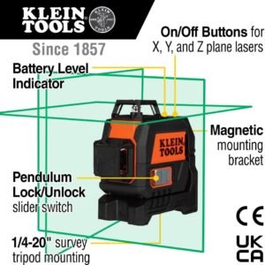 Klein Tools Green 360° Self-Leveling Laser Level, Magnetic Mount, Rechargeable