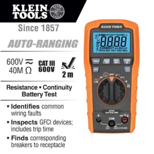 Klein Tools Digital Multimeter with GFCI Tester for Electricians