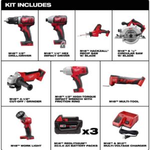 Milwaukee M18 Cordless 8-Tool Combo Kit w/ Batteries & Charger, High-Performance Power Tools