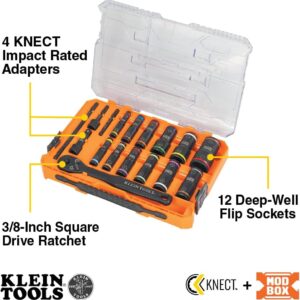 Klein Tools 3/8″ Deep Well Impact Socket Set, 24 Sizes, MODbox, 18-Piece Kit