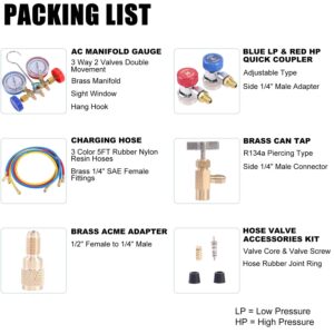 Pro HVAC Manifold Gauge Set: 3-Way R134A R404A Refrigerant Charging Tool