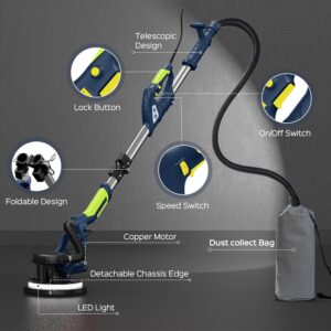 Drywall Sander 8A Vacuum Dust Collector 7-Speed LED 12 Discs Navy