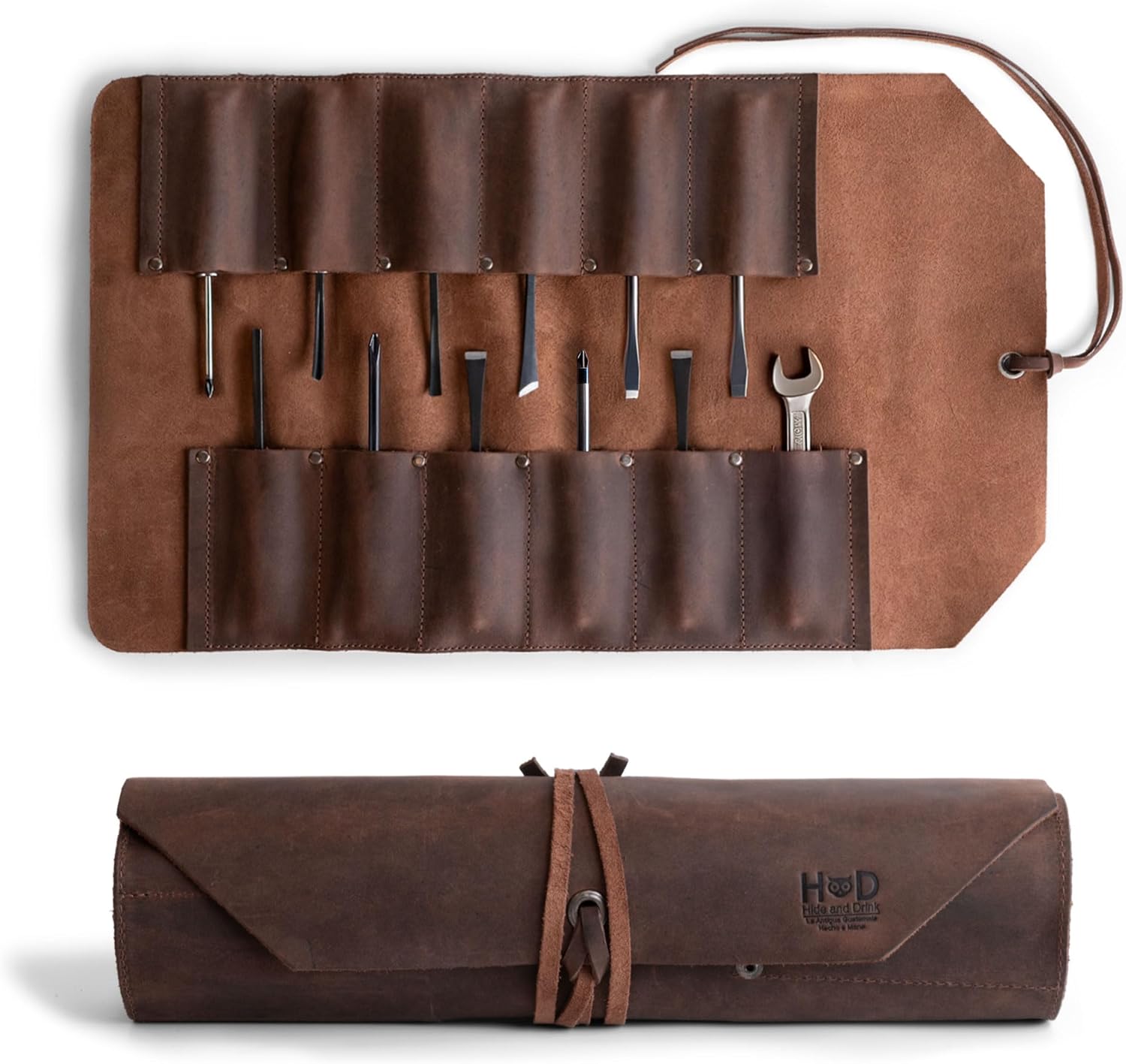 Premium Leather Tool Roll Bag: 12 Slots, Heavy Duty, Portable Mechanic Organizer 1 Leather Tool Bag Roll Up, 12 Slot Heavy Duty Tool Roll Bag Organizer, Tool Roll Up Bag, Portable Tool Wrap Roll Bags for Travel, Durable Tool Kit Folding Tool Pouch Roll Up Mechanic Gifts for Men