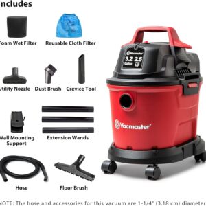 Vacmaster 3.2 Gallon 2.5 HP Wet Dry Shop Vacuum VHB305M