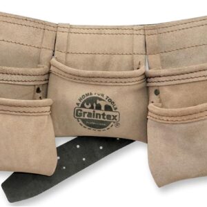 Graintex DS2243 :: 9 Pocket Children Tool Belt Beige Color Suede Leather, Kids Real Tool Belt, Boys and Girls Tool Apron for Home Improvement, 1.1/2" Leather Belt, Hammer Loops