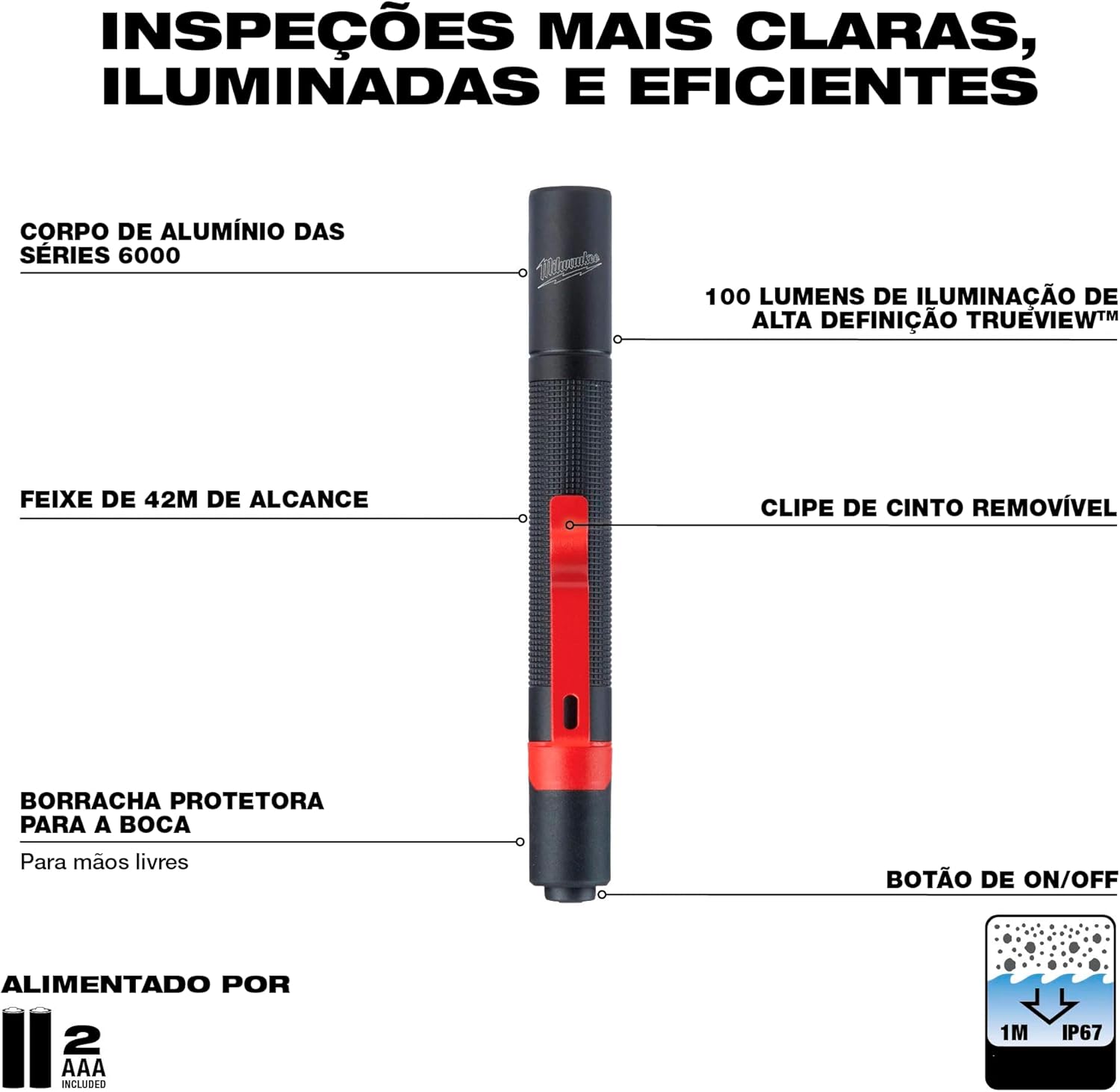 Milwaukee 2105 100-Lumen Aluminum Pen Light with Pocket Clip 3 Milwaukee 2105 100-Lumen Aluminum Pen Light with Pocket Clip - Image 3