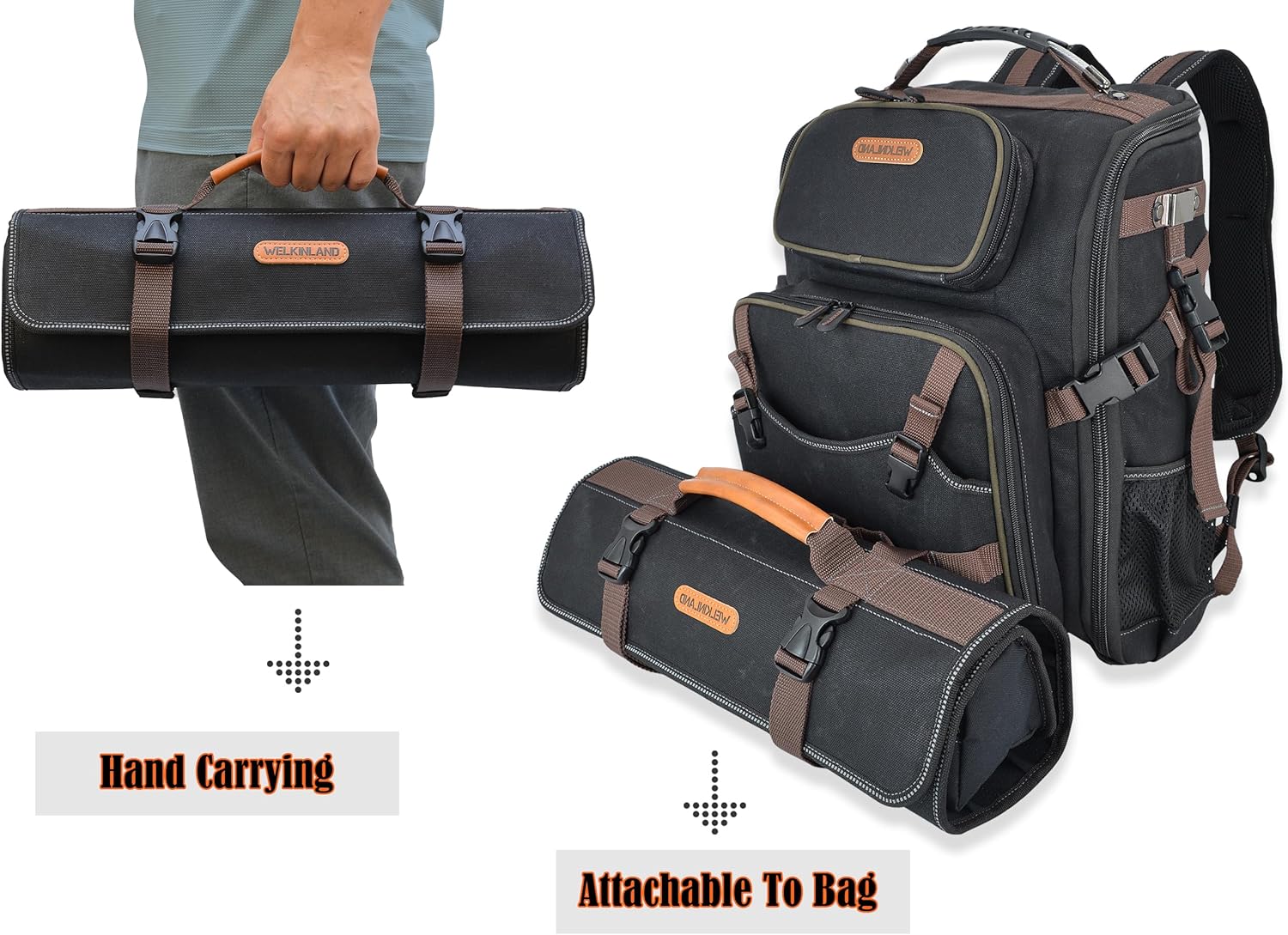 WELKINLAND Waxed Canvas Tool Roll 18 Pocket Waterproof Organizer 9 WELKINLAND Waxed Canvas Tool Roll 18 Pocket Waterproof Organizer - Image 9