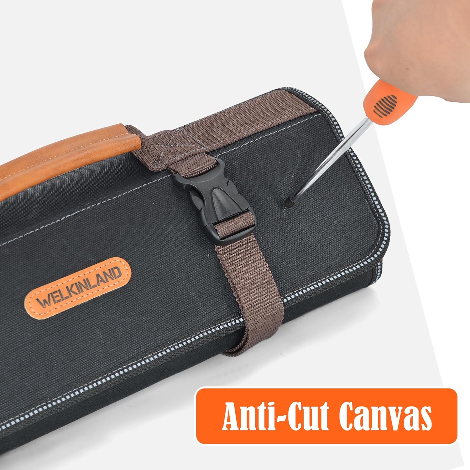 WELKINLAND Waxed Canvas Tool Roll 18 Pocket Waterproof Organizer 4 WELKINLAND Waxed Canvas Tool Roll 18 Pocket Waterproof Organizer - Image 4
