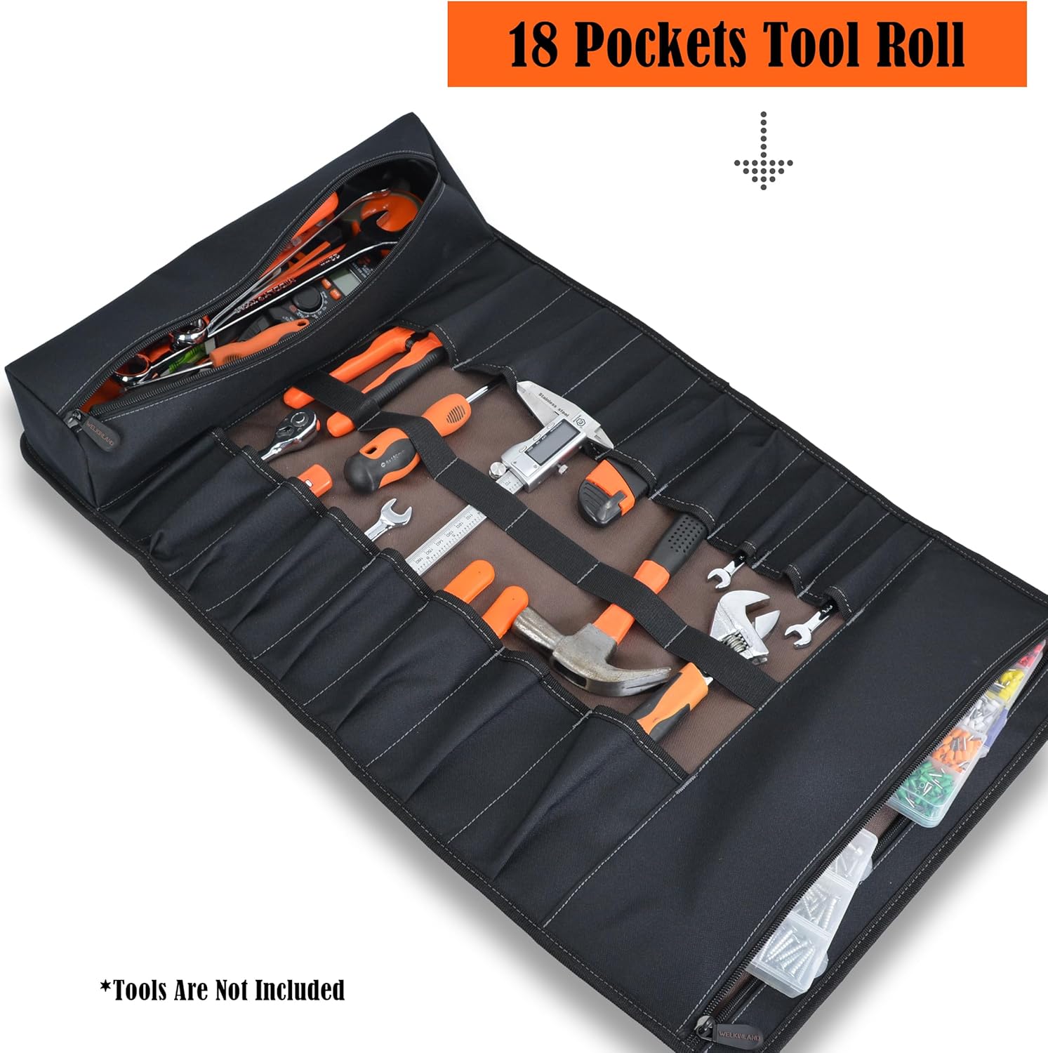 WELKINLAND Waxed Canvas Tool Roll 18 Pocket Waterproof Organizer 6 WELKINLAND Waxed Canvas Tool Roll 18 Pocket Waterproof Organizer - Image 6