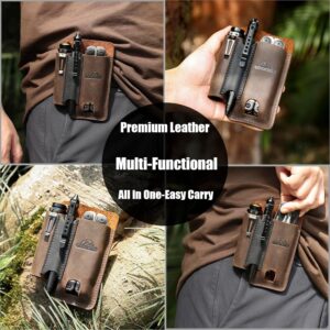 Leather Multitool Belt Sheath Holster EDC Organizer Brown Pouch