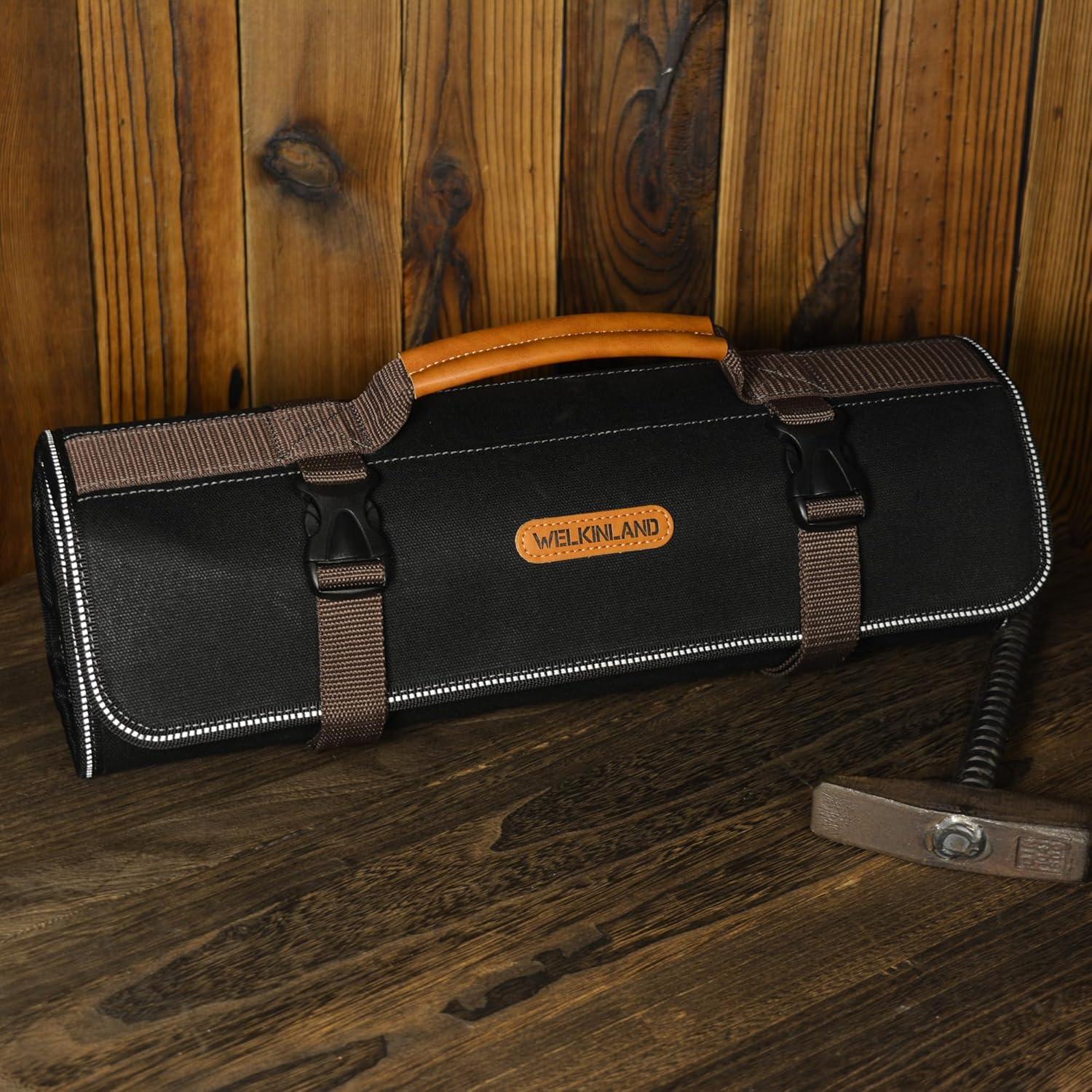 WELKINLAND Waxed Canvas Tool Roll 18 Pocket Waterproof Organizer 2 WELKINLAND Waxed Canvas Tool Roll 18 Pocket Waterproof Organizer - Image 2