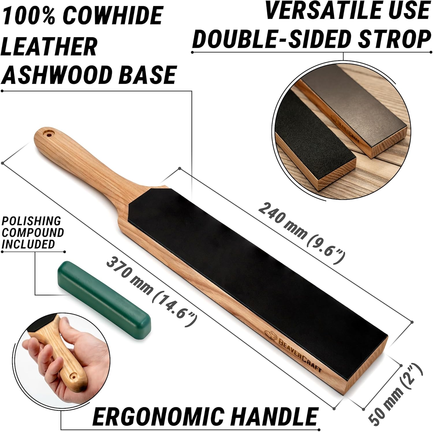 BeaverCraft 14" Leather Strop Kit for Razor Sharp Knives & Wood Carving Tools 2 BeaverCraft 14" Leather Strop Kit for Razor Sharp Knives & Wood Carving Tools - Image 2