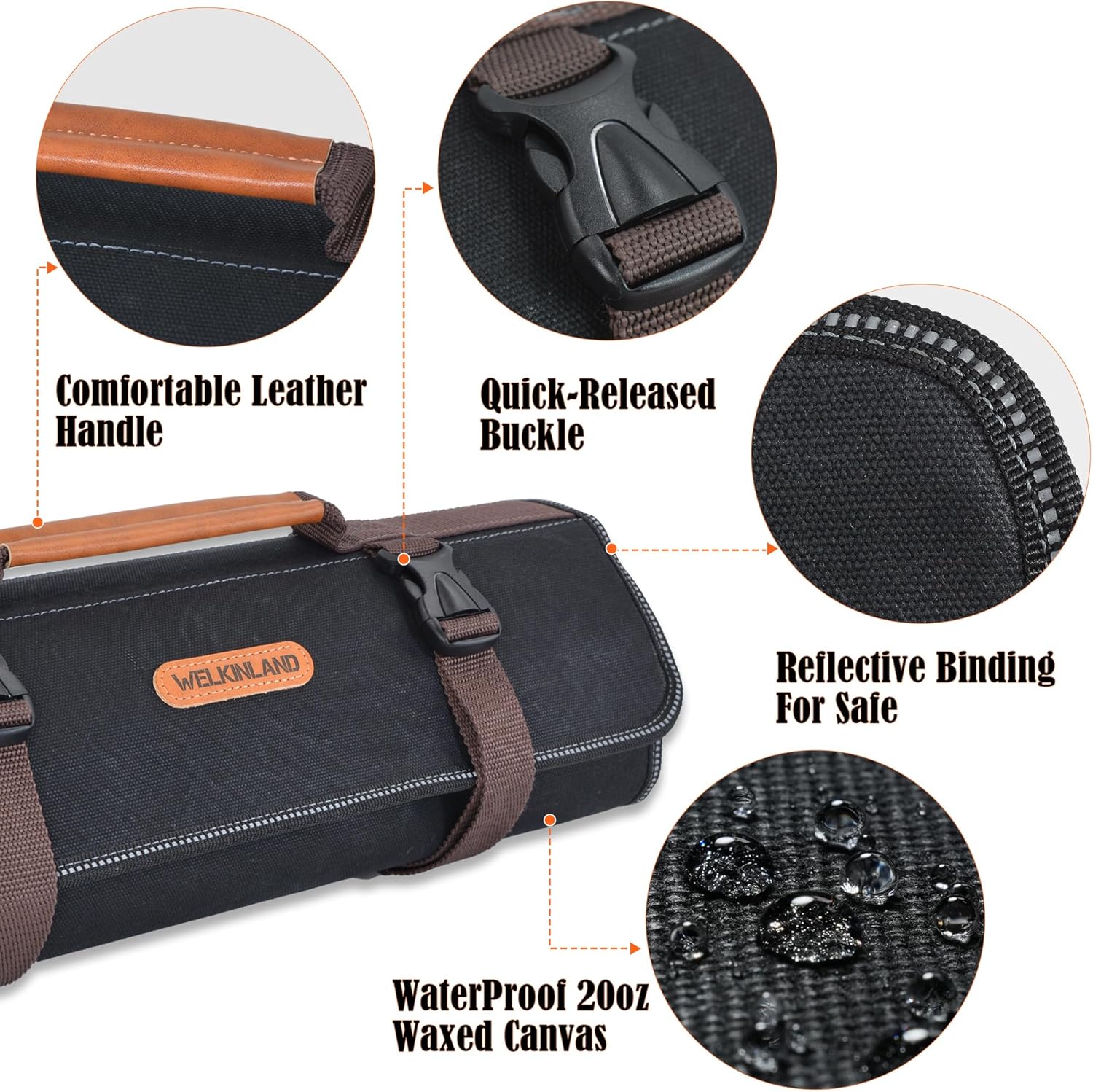 WELKINLAND Waxed Canvas Tool Roll 18 Pocket Waterproof Organizer 7 WELKINLAND Waxed Canvas Tool Roll 18 Pocket Waterproof Organizer - Image 7