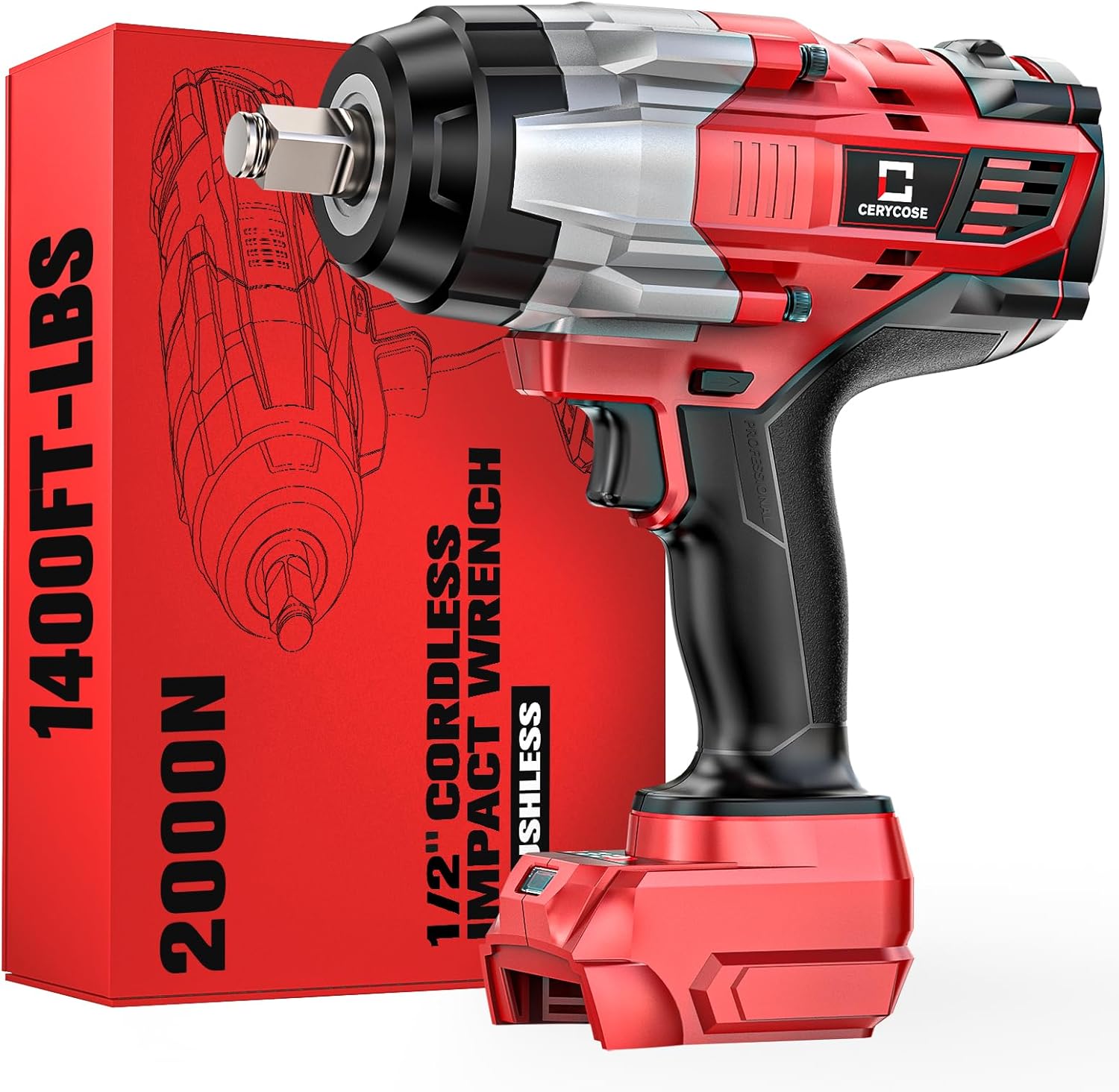 Milwaukee 18V 1/2" Cordless Impact Wrench 1400 ft-lbs Brushless High Torque Tool 1 Cordless Impact Wrench 1/2 inch for Milwaukee 18V Battery: 1400FT-LBS High Torque Impact Wrench Heavy Duty Tool - Brushless Electric Impact Gun Includes LED Work Light - Bare Tool Only