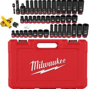 Milwaukee 43PC Shockwave Impact Duty 3/8" Drive SAE & Metric Deep 6 Point Socket Set with Accessories