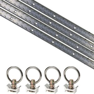 US Cargo Control L Track Tie Down System, Includes (4) USA Made 4-Foot Aluminum L-Track and (4) Silver Single Stud O-Ring Fittings, Versatile Trailer Tie Down System for Trailers and Truck Beds