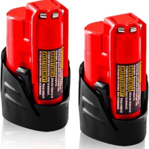 【UPGRADE!】2 Pack 3.0Ah Replacement for Milwaukee M12 12V Lithium Ion Battery, Compatible with Milwaukee 12V Tools / Heated Jacket 48-11-2420 48-11-2440 48-11-2402 48-11-2411 Cordless Power Tools