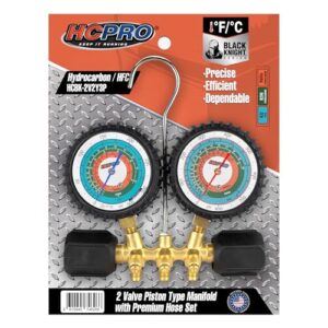 HCPRO Professional Brass 2-Way HVAC Manifold Gauge Set for R32 R290 R600 Refrigerants