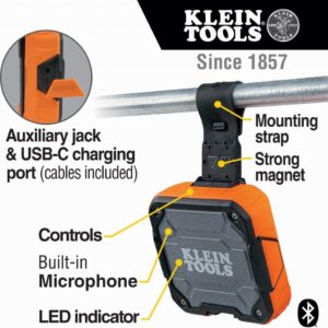 Klein Tools AEPJS2 Rugged Waterproof Bluetooth Speaker w/ 10Hr Battery