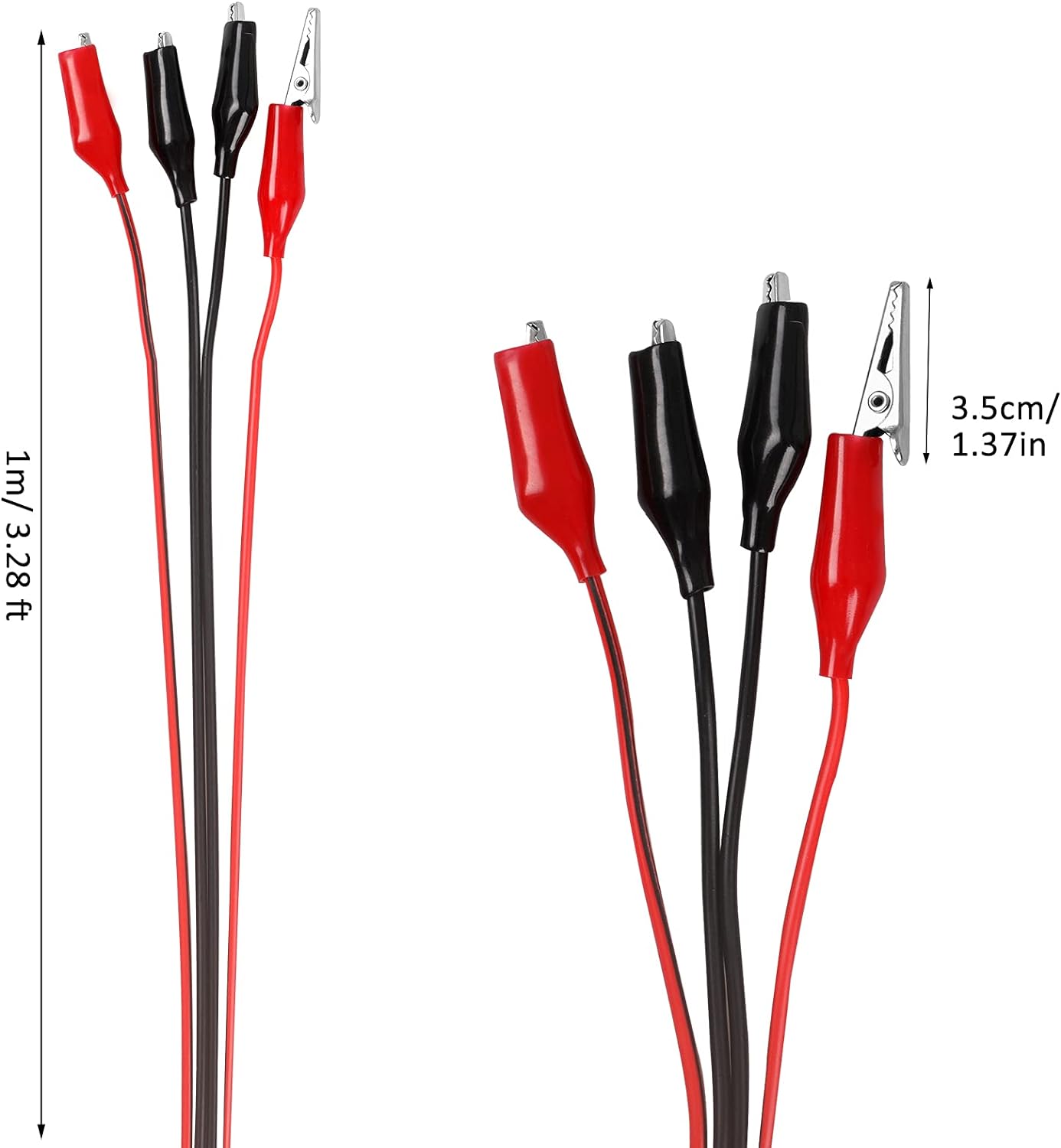 4 Pack Insulated Alligator Clip Test Leads - 1M Red Black Jumper Wires for Circuit 2 4 Pack Insulated Alligator Clip Test Leads - 1M Red Black Jumper Wires for Circuit - Image 2