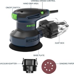 ZEITE 3.0 Amp Random Orbital Sander – Variable Speed Wood Polishing Tool