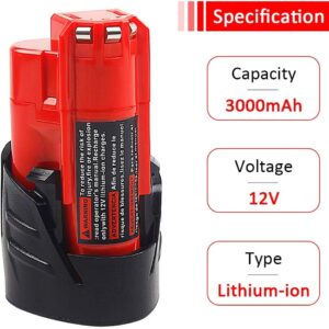 Waitley 12V 3.0Ah Milwaukee Battery 2-Pack | Compatible with 48-11-2401 Models
