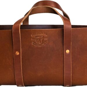 Woodman's Pal Buffalo Leather Tote Tool Bag For Hand Tools, Gardening, Outdoorsmen, Heavy Duty Premium Storage Leather Organizer (Golden Brown)