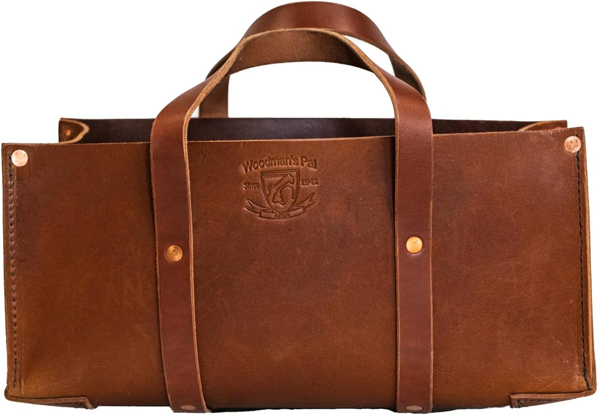Woodman's Pal Premium Buffalo Leather Tool Bag - Rugged Outdoor Storage Organizer 1 Woodman's Pal Buffalo Leather Tote Tool Bag For Hand Tools, Gardening, Outdoorsmen, Heavy Duty Premium Storage Leather Organizer (Golden Brown)