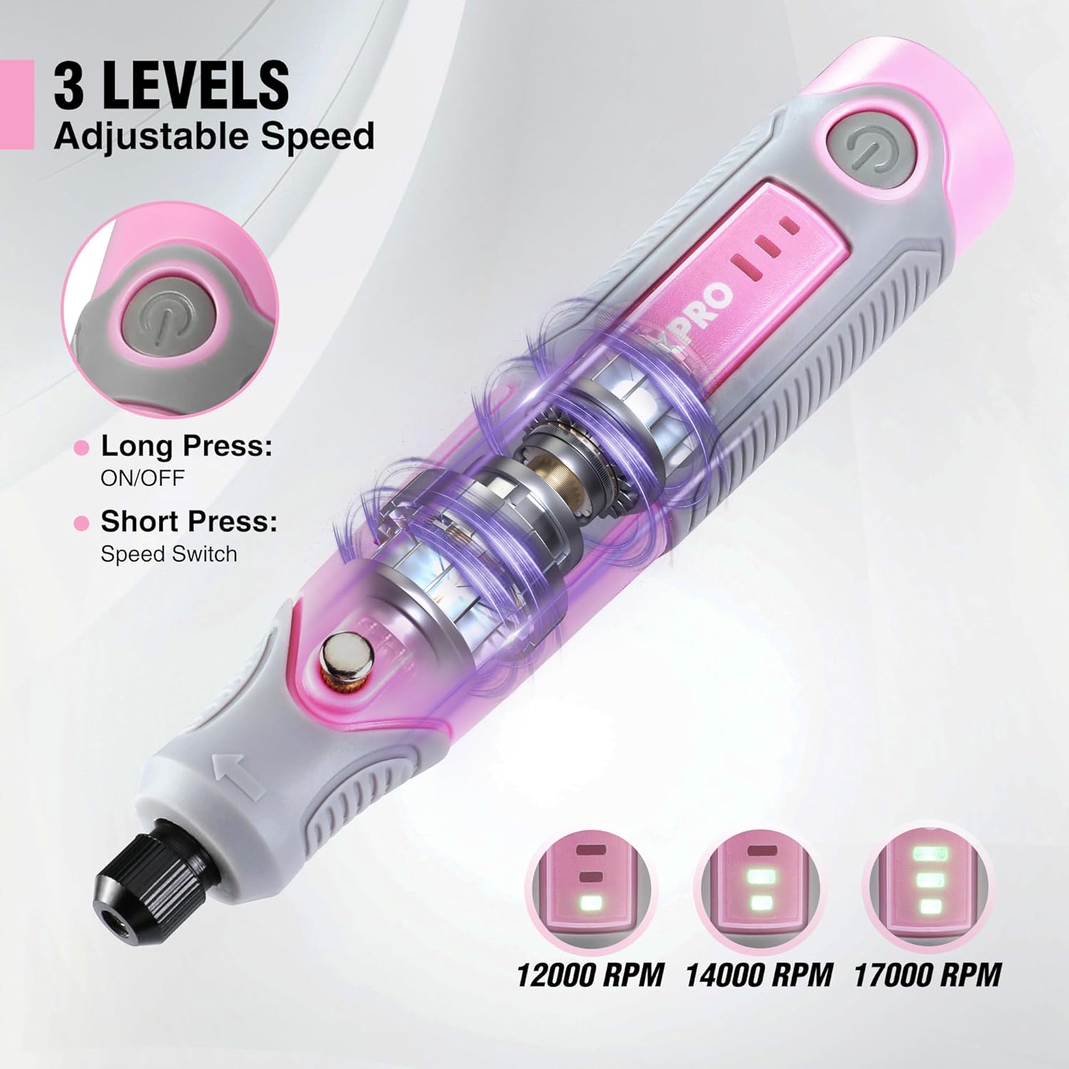 WORKPRO Cordless Rotary Tool Kit: Pink Ribbon 71pc USB Rechargeable Multi Tool 4 WORKPRO Cordless Rotary Tool Kit: Pink Ribbon 71pc USB Rechargeable Multi Tool - Image 4