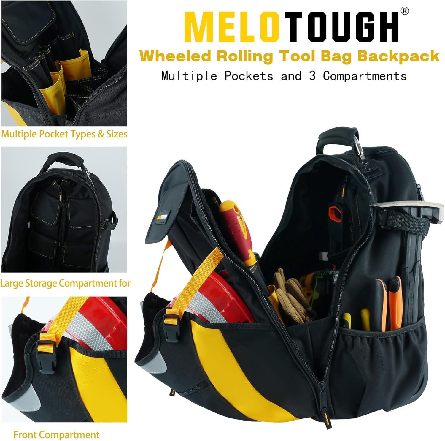 Heavy Duty Wheeled Tool Bag for Pros: Yellow Rolling Toolbox Organizer 2 Heavy Duty Wheeled Tool Bag for Pros: Yellow Rolling Toolbox Organizer - Image 2