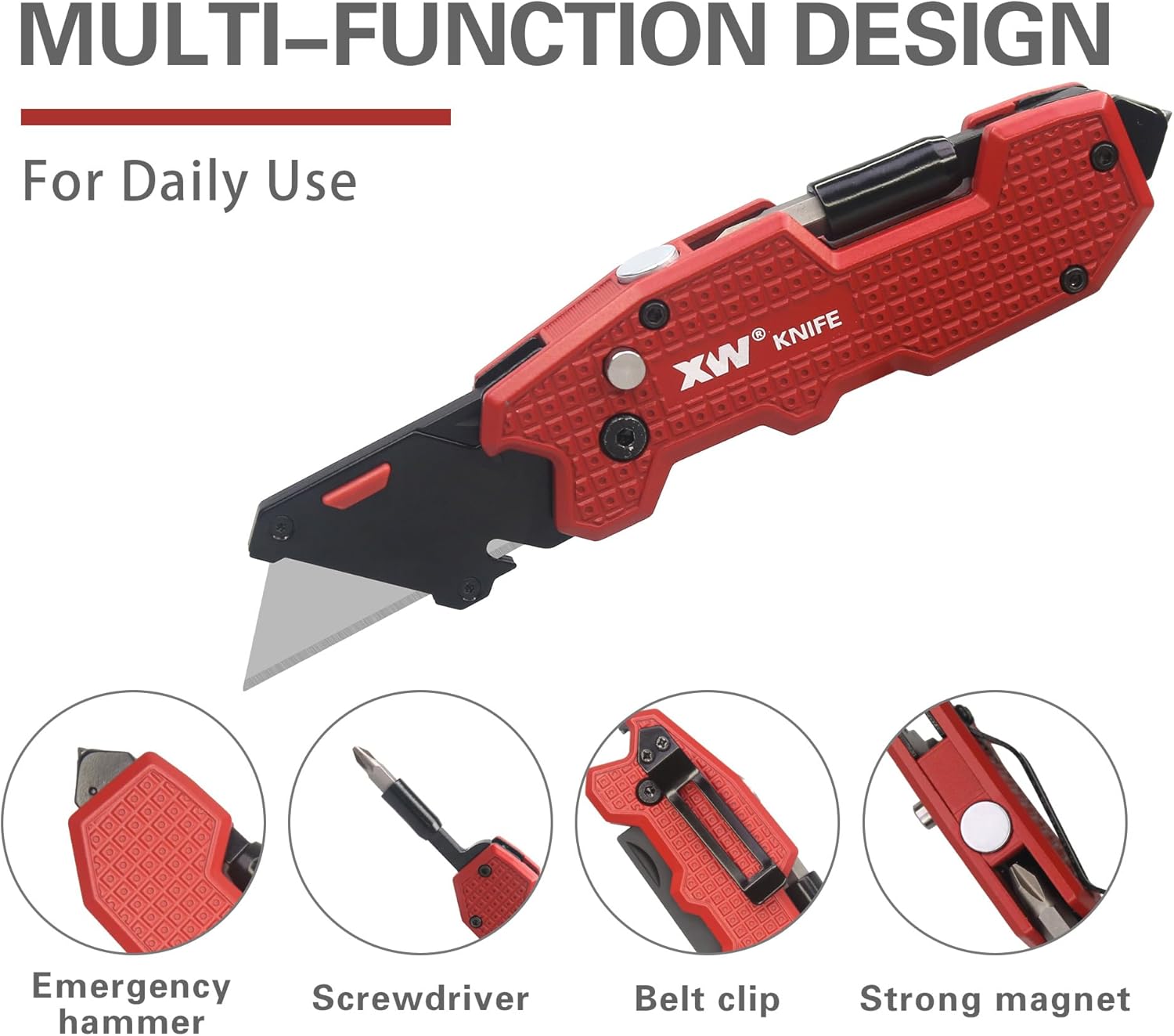 XW 5-in-1 Folding Utility Knife: Heavy Duty Multi-Tool Lock-Back Cutter 2 XW 5-in-1 Folding Utility Knife: Heavy Duty Multi-Tool Lock-Back Cutter - Image 2