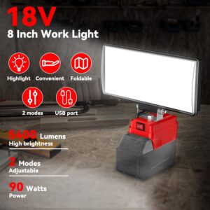 Milwaukee M18 Compatible 8″ LED Work Light: 5400LM, USB Port, Portable
