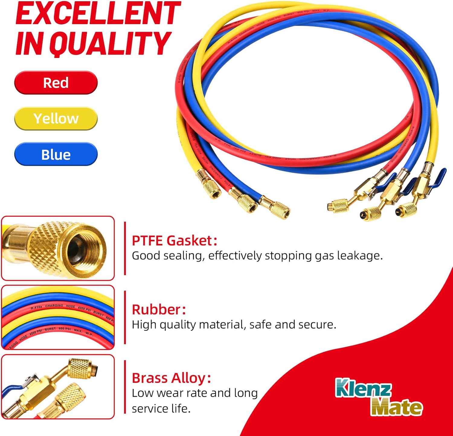 Premium HVAC Charging Hoses 60" Set | 1/4" Ball Valve Refrigerant Hoses 3-Pack 3 Premium HVAC Charging Hoses 60" Set | 1/4" Ball Valve Refrigerant Hoses 3-Pack - Image 3