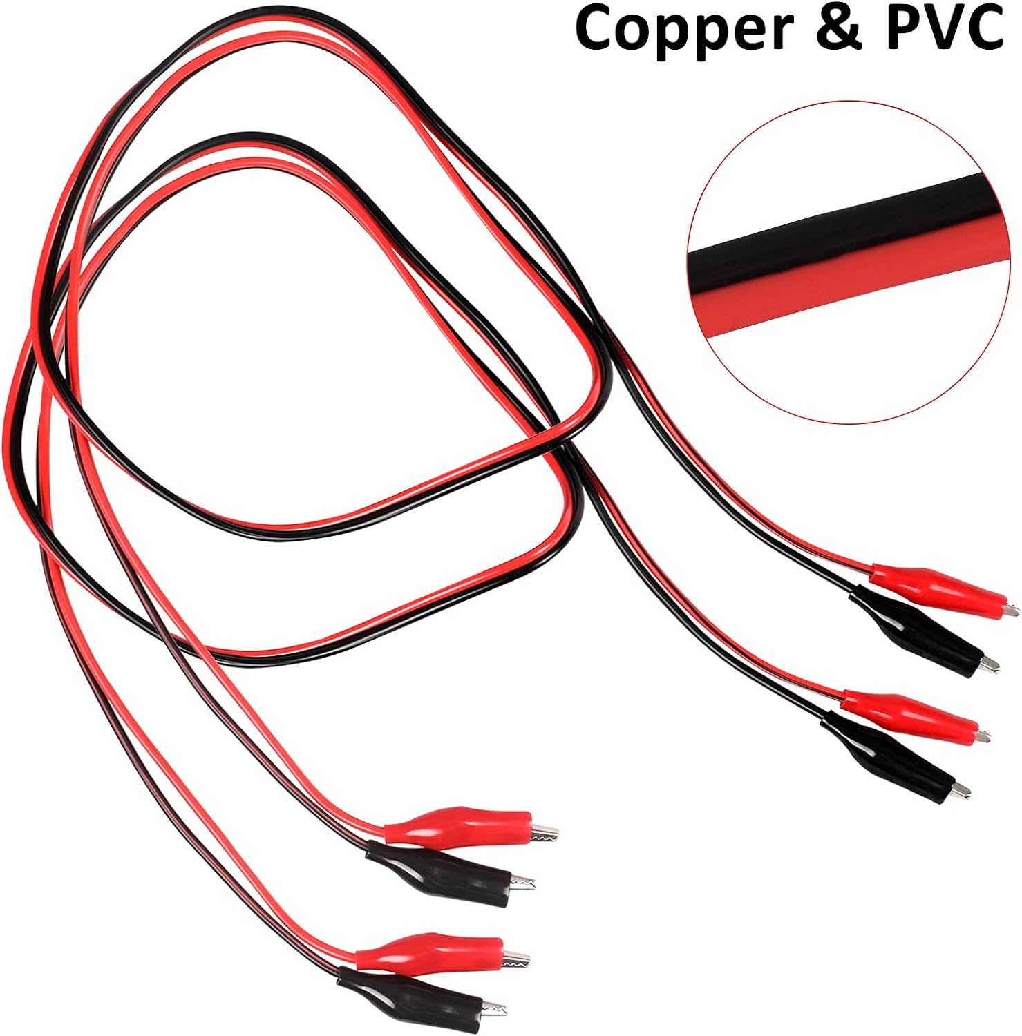 4 Pack Insulated Alligator Clip Test Leads - 1M Red Black Jumper Wires for Circuit 3 4 Pack Insulated Alligator Clip Test Leads - 1M Red Black Jumper Wires for Circuit - Image 3